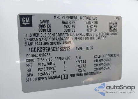 2012 Chevrolet Silverado 1500 Ls z USA, uszkodzony, nr VIN 1GCRCREA6CZ183912